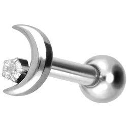 Titan Ohrpiercing mit Innengewinde MOND + KRISTALL