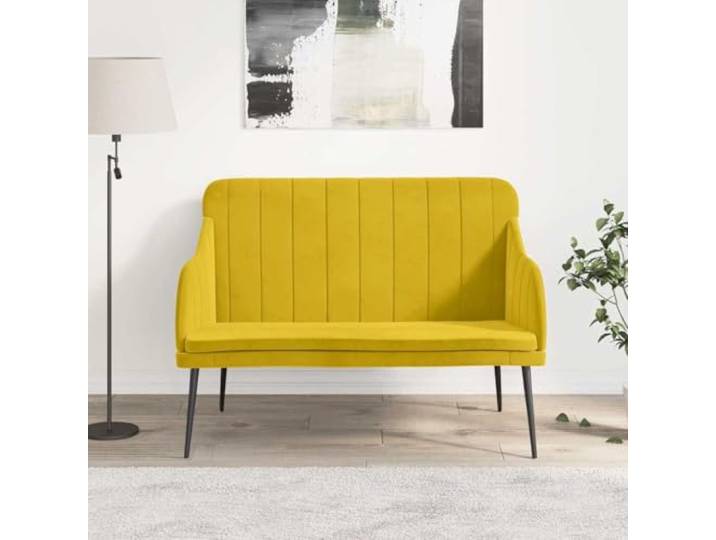 TEKGHUT Sitzbank Gelb 110x76x80 cm Samt mit Metallgestell Weicher Samtbezug, stabiles Metallgestell, gepolsterte Rückenlehne, bequeme Sitzfläche, einfache Montage