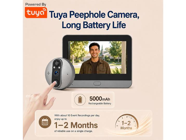 Sonnette connectée WiFi Tuya SmartLife 3MP avec caméra de visiophone, détection de mouvement PIR, vision nocturne IR, connexion filaire et moniteur