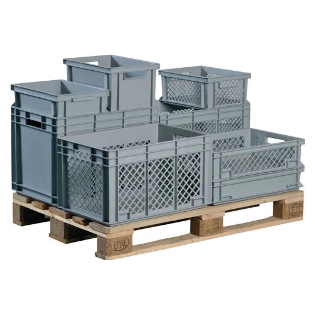 Lockweiler Transportstapelbehälter L400xB300xH170mm grau PP Durchfassgriff Seitenwände durchbrochen (NB14V2-139114220118)