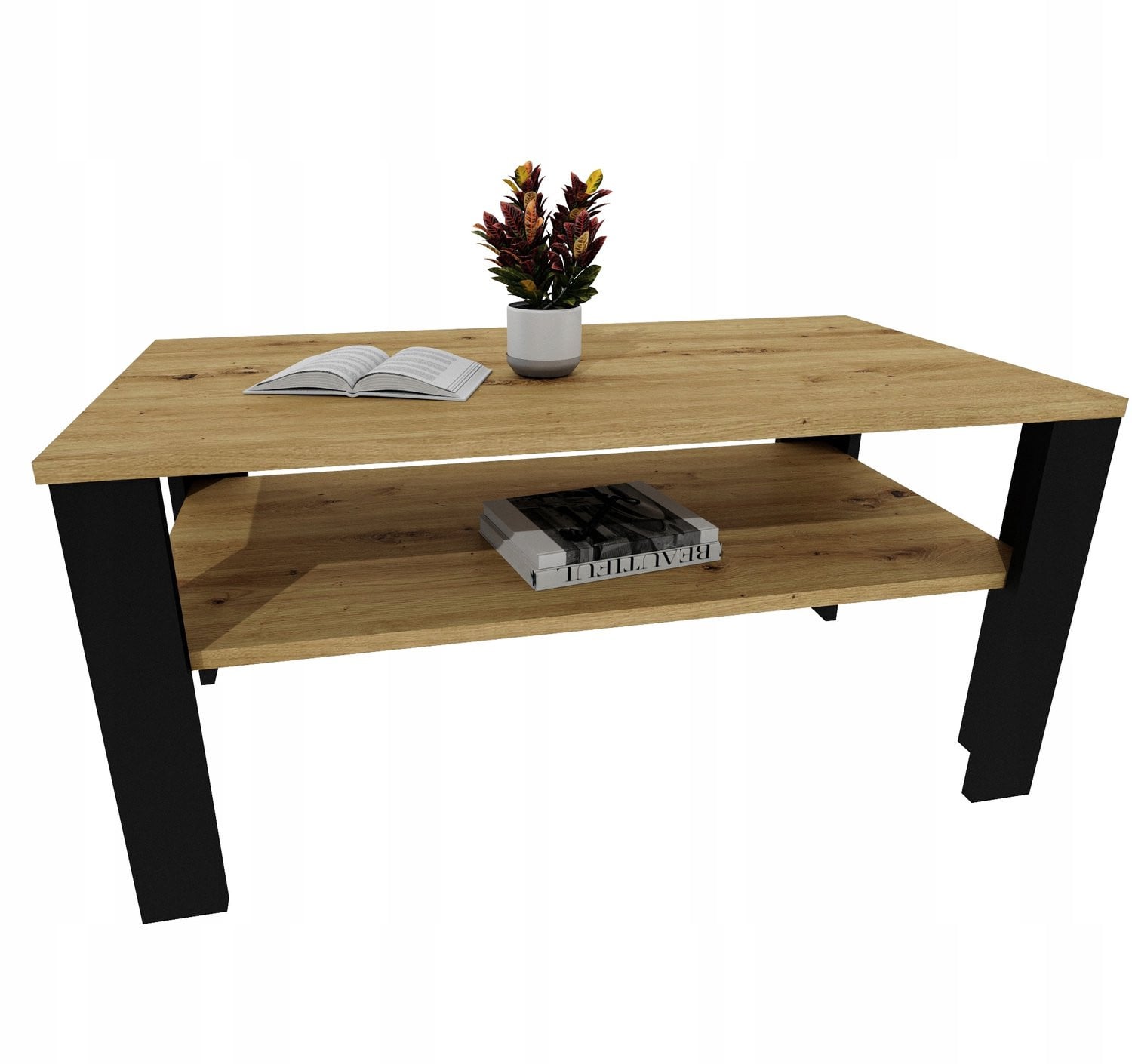 Salontafel Lara 96 met plank - Eikenlook - Zwart