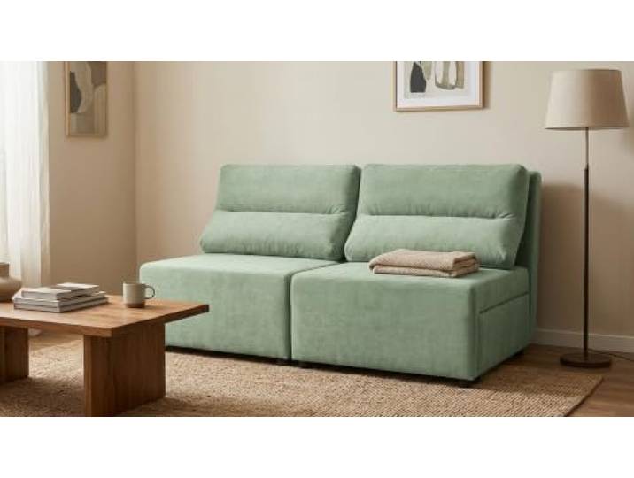 2-Sitzer-Sofa, ausklappbares Schlafsofa mit Stauraum, rosa, KIMO Family Möbel