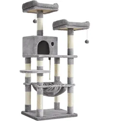 Feandrea Kratzbaum mit Hängematte (143 cm, Beige, Grau, Hellgrau), Katzenbaum