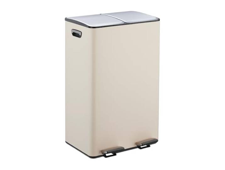 Relaxdays Poubelle de Cuisine\, 2 seaux Amovibles ayant chacun Une capacité de 30 litres\, pédales\, Beige et argenté