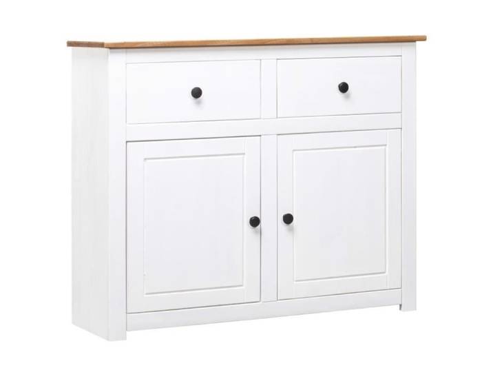 Buffet bas XIE - Pin massif - Blanc - 2 tiroirs et 2 portes - Style campagne