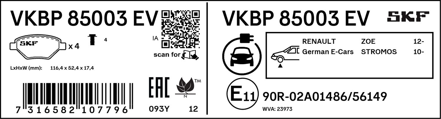 Skf Bremsbelagsatz, Scheibenbremse Vkbp85003ev