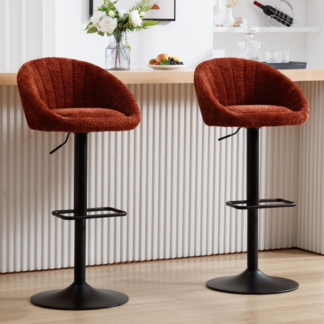 Norden Home Thornbury Swivel Upholstered Adjustable Height Bar Stool Reddish‑brown 86cm H X 51cm W X 47.5cm D