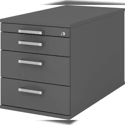 bümö Rollcontainer mit Schubladen, Container abschließbar aus Holz in graphit - Rollwagen für's Büro als Schreibtisch Unterschrank, Bürocontainer od.