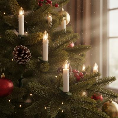 IC WINTERWORLD LED-Christbaumkerzen, weiß (grün), Flammen 30 Stk., Gesamtlänge 17,4m, Lichterketten