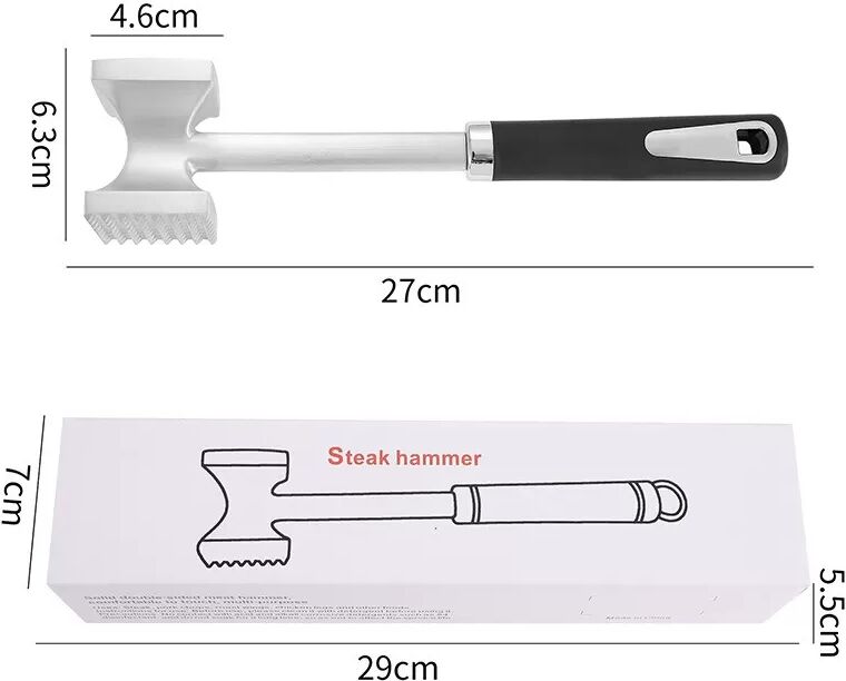INF Attendrisseur à Viande en Aluminium avec Manche PP - Outil Double Face pour Steak