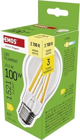 EMOS Filament A60 / E27 / 10,5 W (100 W) / 1521 lm / warmweiß