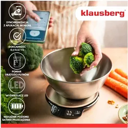 Klausberg Waga kuchenna ELEKTRONICZNA WAGA KUCHENNA 5kg/1.8l KB-7939 Bluetooth, Küchenwaage, Silber