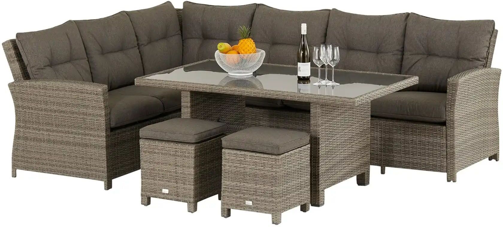 a casa mia Garten-Loungegruppe aus Polyrattan Bregenz ¦ grau
