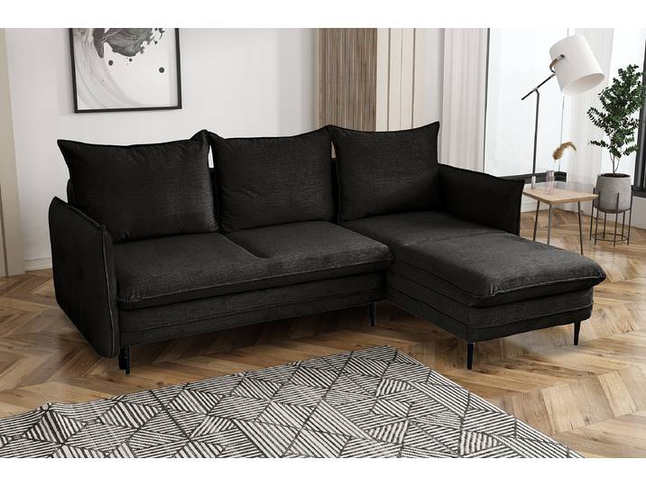 Ecksofa Fulis mit Schlaffunktion Schwarz Microfaser Vala 235 x 100 x 170cm Longchair beidseitig montierbar Modern