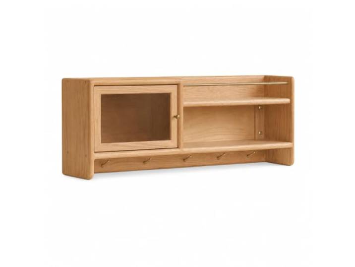 Massivholz-Wandschrank Mit Glastür, Wandaufbewahrung Aus Eichenholz For Küche, Bad Und Eingangsbereich(100cm)
