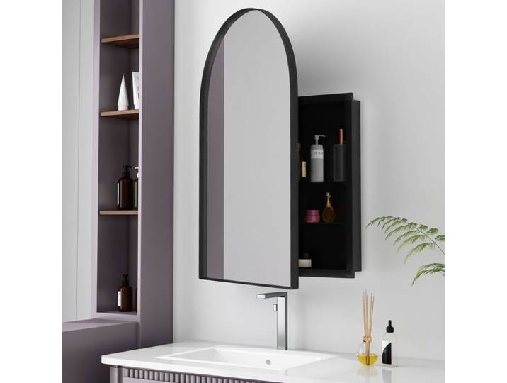 Armoire miroir arquée avec rangement noire FloraGrace