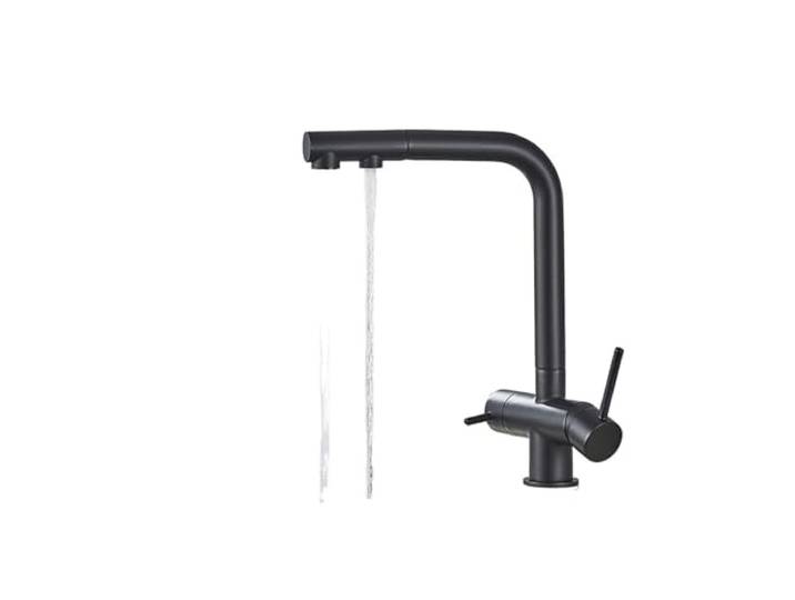 Wasserfilter-Küchenarmatur, herausziehbare Mischbatterie for die Deckmontage mit zwei Griffen, Wasseraufbereitungskran 360-Grad-Drehung Kommerziell(Black A)
