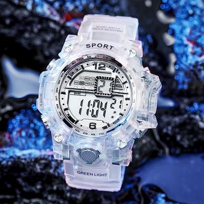Fusion Finds Digital Sports Watch With Transparent Design, LED Display & Waterproof Unisex Silicone Strap silver