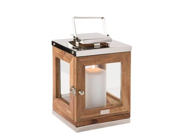 Fink Laterne 25 cm aus Akazienholz - braunes Glas-Windlicht und Kerzenhalter für Stumpenkerzen als dekorative Wohndekoration für Tisch, Regal und Fensterbank