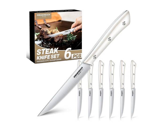 LuxusKollektion Steakmesser Steakmesser Set 6-teilig, 11cm, Silber/Weiss