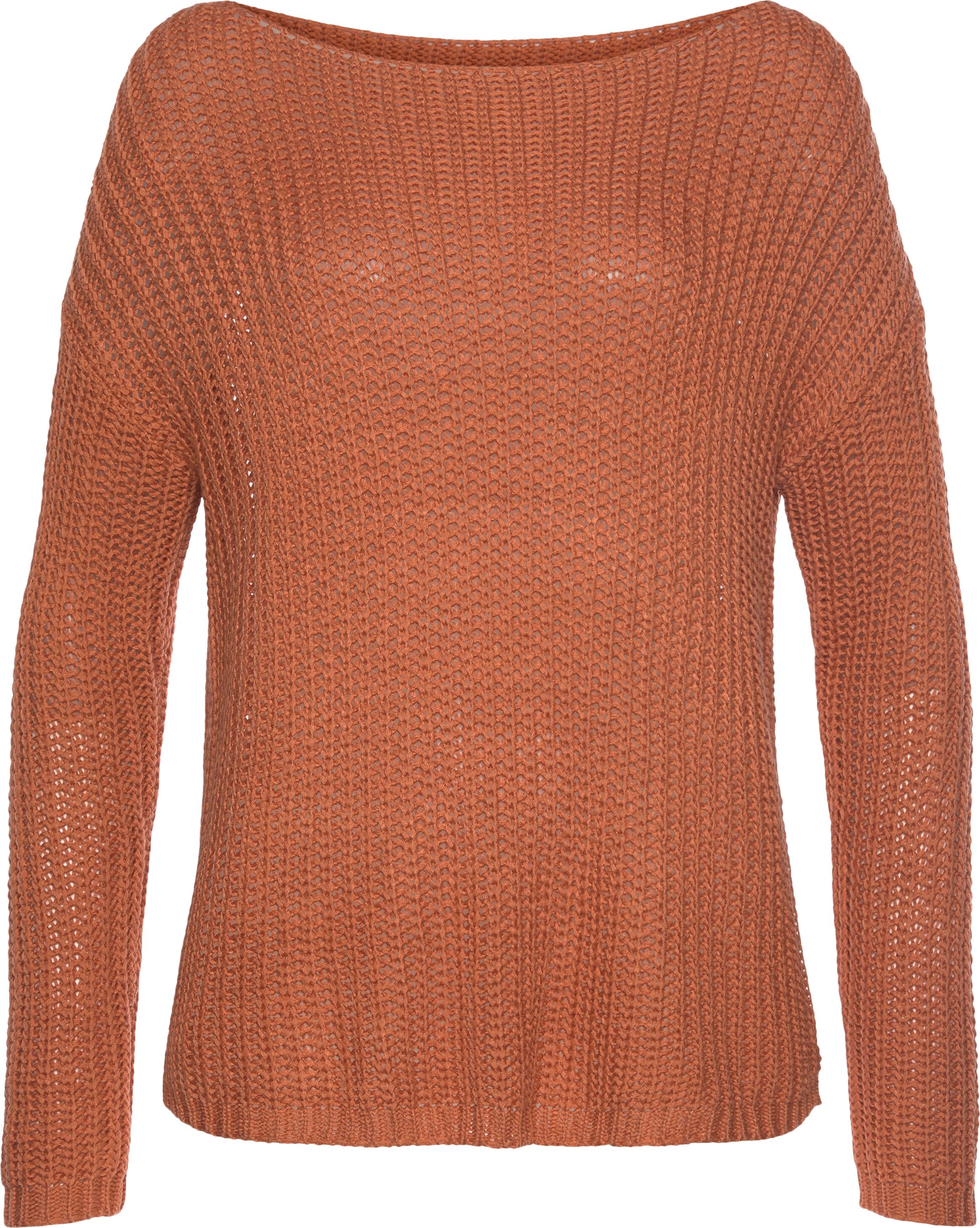 Rundhalspullover LASCANA "aus weichem Grobstrick", Damen, Gr. 32/34, orange (rostorange), Grobstrick, Obermaterial: 100% Polyacryl, unifarben, figurumspielend hüftlang, Pullover Rundhalspullover, lockerer Strickpullover, leicht transparenter Grobstrickpul