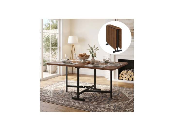 Table à manger extensible 120×80 cm pliable design minimaliste moderne structure alliage couleur noyer.