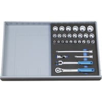 Steckschlüssel-Sortiment 1/2", 29-teilig mit Umschalt-Knarre/Gelenkgriff, in 2/4 Check-Tool-Modul