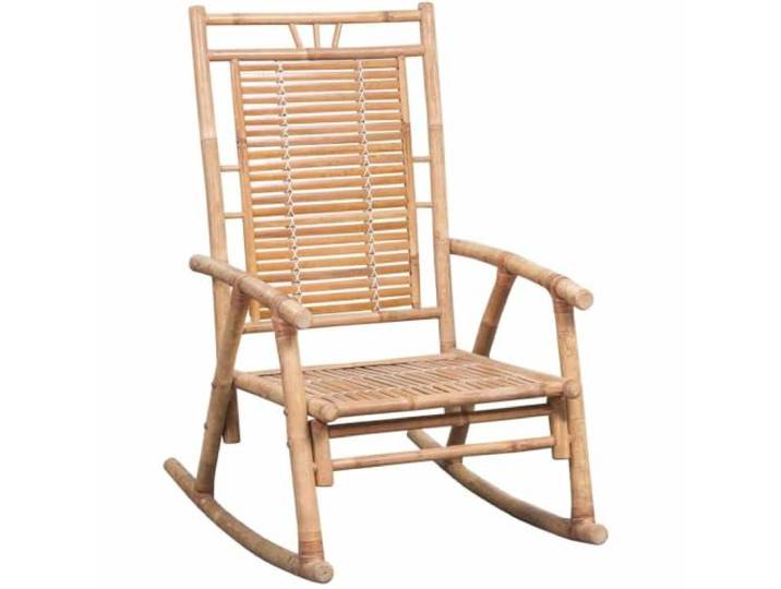 ZQQLVOO Bambus Schaukelstuhl mit Polyester Kissen Wetterbeständig, UV-beständig, für Innen und Außen, max. 110 kg Belastung