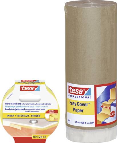 Tesa Abdeckpapier tesa Easy Cover Hellbraun, Gelb inkl. Malerband PRECISION INDOOR 25m x 25 mm, Beschriftbar, Hoh