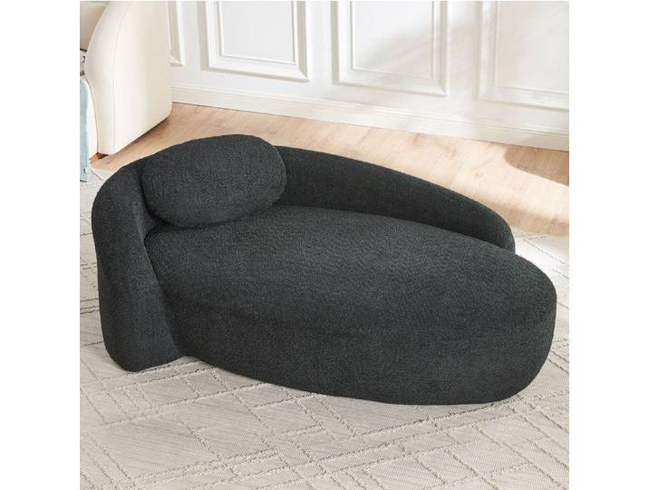 Canapé 1 place compressé en teddyfleece noir avec accoudoirs et appui-tête mousse compact