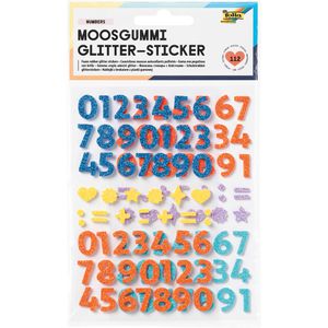Folia Moosgummi 23778 Glitter-Zahlen, Höhe 1,5 cm, farbig sortiert, 2 mm Stärke, selbstklebend, 112 Stück