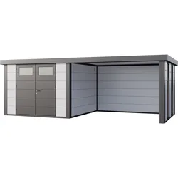 Telluria Metallgerätehaus Classico 3030 mit Lounge Anbau inkl. 2 Fenstern weiß Lounge-Anbau rechts