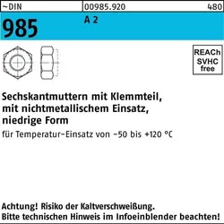 Sechskantmutter DIN 985 m.Klemmteil M 20 A 2 25 Stück