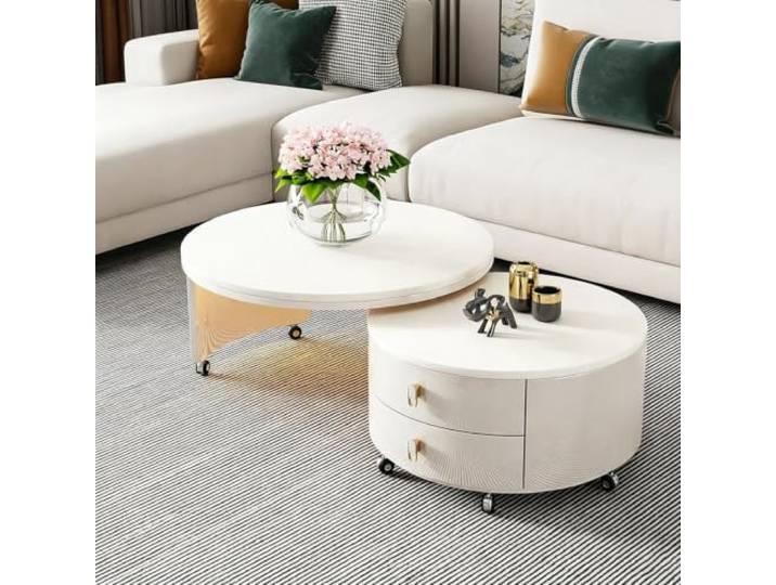 HLDJYLZS Runder Drehbarer Couchtisch, Moderner Tisch aus Sinterstein Runder Couchtisch, 360° Drehbar, Mobil, Sinterstein-Tischplatte, Modern, Minimalistisch, Kleine Räume, Wohnzimmer