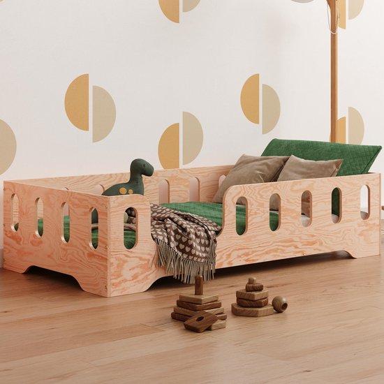 Kinderbett 70x140 cm - Montessori-Bett ausem Holz - Mit Sturzschutz - Lattenrost - Belastbarkeit bis 230 kg - Einfache Montage - Kleinkindbett