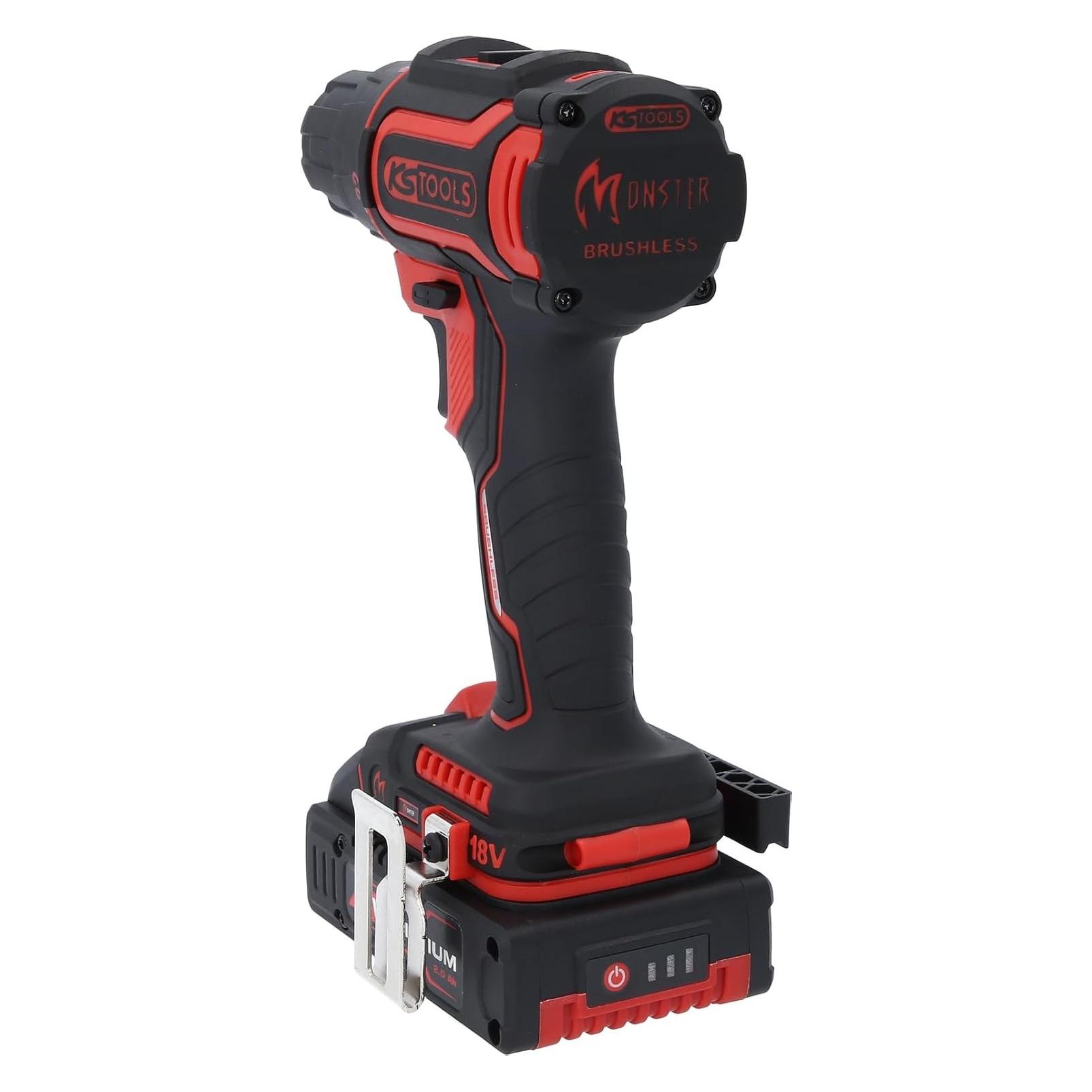 KS Tools eMONSTER Brushless-Akku-Bohr-Schrauber-Satz, 4-tlg| 18 Volt, 2 Akkus und Ladegerät (Bohrschrauber) (515.6400)