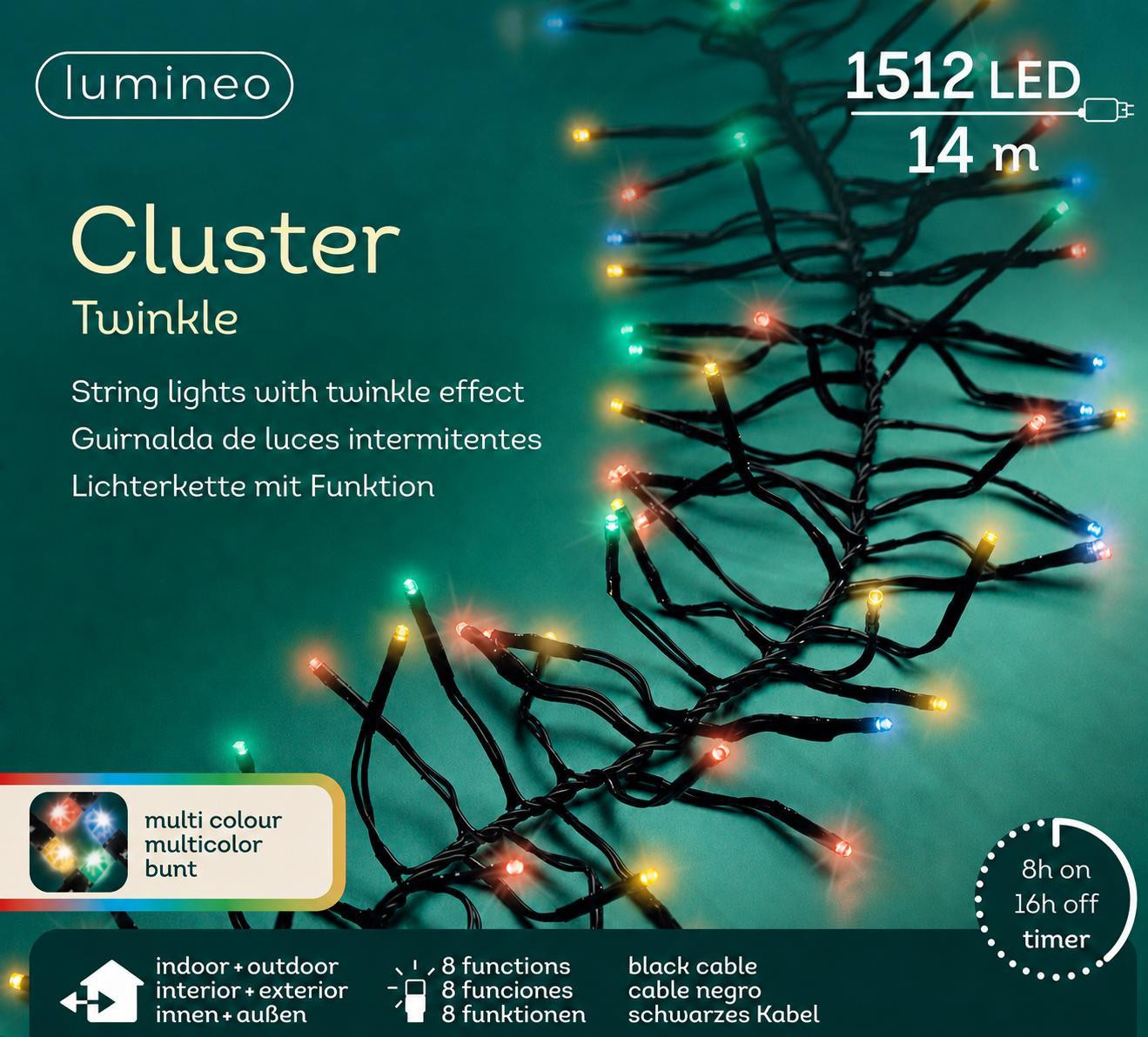Lumineo LED clusterverlichting Twinkle buiten zwart multi 13,5 m