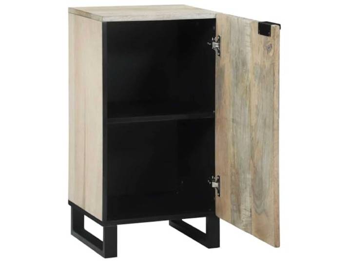 Sideboard Weiß 40 x 33 x 75 cm Massives Mangoholz Rechteckige Form, wellige Linien, texturierte Oberfläche, rustikaler Look, erdige Töne, Scharniertüren