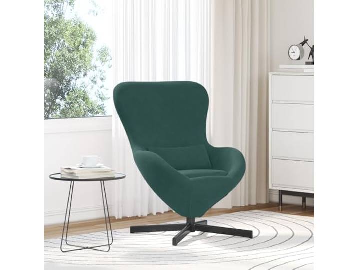 HEFZGDB Moderner Ei-Stuhl Dunkelgrün Samt Ergonomischer Sessel mit Stahlrahmen für Wohnzimmer Schlafzimmer Büro