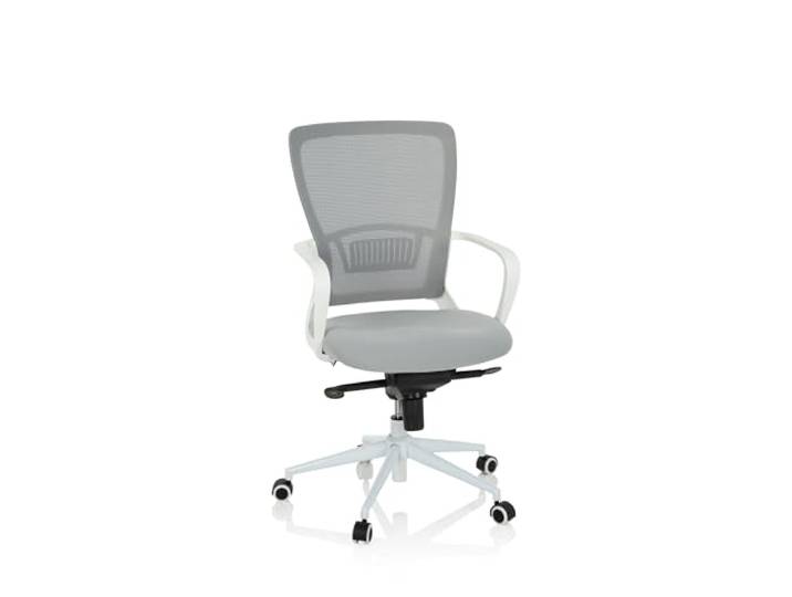 hjh OFFICE 760016 Büro Drehstuhl ESTRIA Stoff Hellgrau/Weiß Home-Office Stuhl Bürostuhl mit Netzrücken, höhenverstellbar