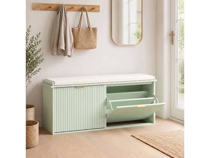 HOMCOM Banc à Chaussures Vert 104x26x47,5cm Tiroir Coussin