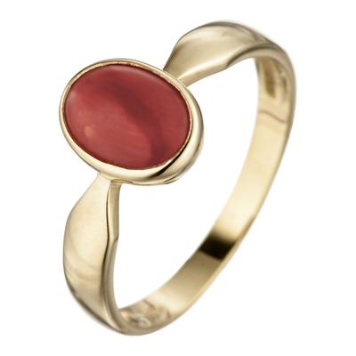 Goldring JOBO Gr. 60, gold (gelbgold 333), Fingerringe, Damen, 60, Gelbgold 333, Goldring, 333 Gold mit Koralle
