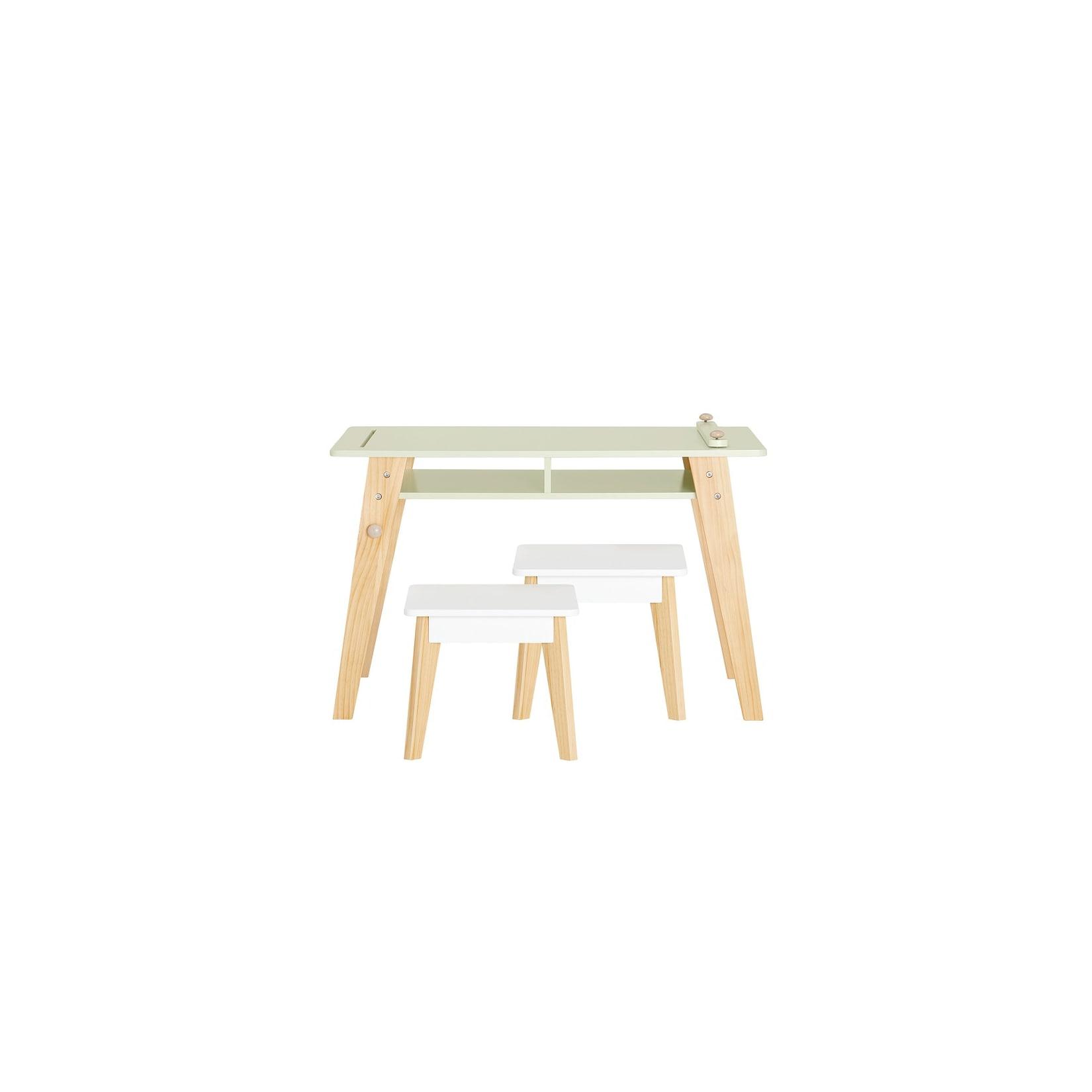 SoBuy Kindertisch mit 2 Hockern und Stauraum Grün 80x48x51cm Nordisch