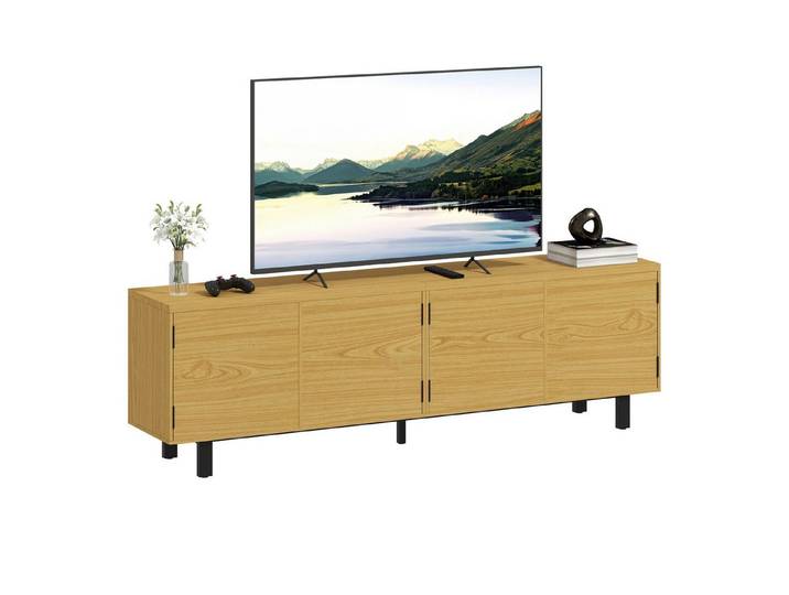 Nettlife TV-Schrank 82 Zoll Fernseher 4 Drucköffnungstüren Lowboard natürlichem Holzlook für Ihre Konsolen und Bücher