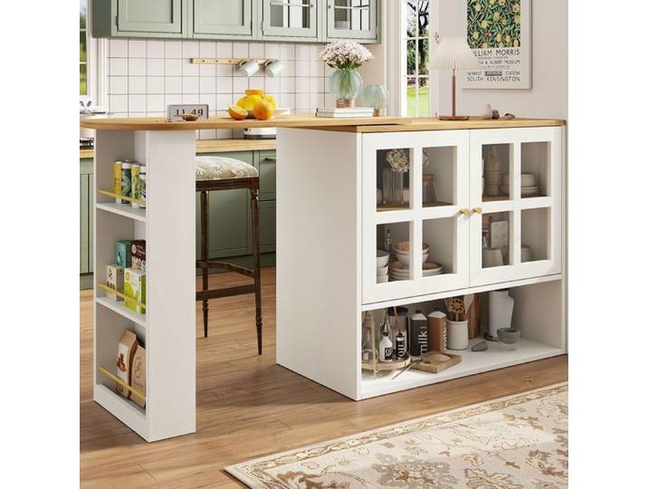 Buffet rotatif 360° extensible MDF Blanc FloraGrace