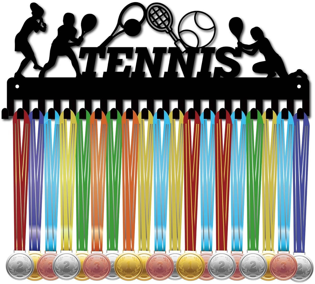 Dailygoods Tennismedaillehouder - Zwarte Medaille Hanger met 20 Haken voor Wandmontage