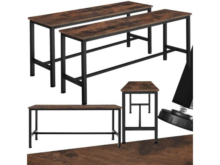 Banc - TECTAKE - Ensemble de 2 bancs FAIRFIELD en bois et acier au style industriel 108 x 32 5 x 50 cm - Bois foncé