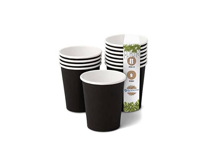 BIOZOYG 1000 Stück Kaffeebecher Pappbecher 200ml/8oz Ø80mm schwarz Plastikfreier Pappbecher, biologisch abbaubar & recycelbar - Für Kaffee, Tee & Kaltgetränke, aus nachhaltiger Forstwirtschaft