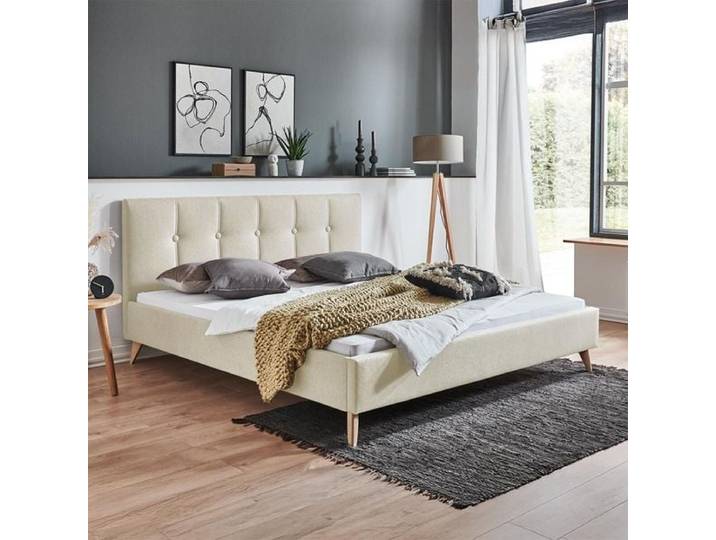 HOMELIV. Polsterbett Maliana Velours/Webstoff 180x200cm Sand retro/vintage, höhenverstellbar