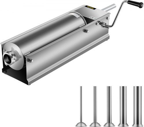 VEVOR Worstenvuller 7L, Roestvrijstalen Horizontale Handmatige Worstenvulmachine, Zilver